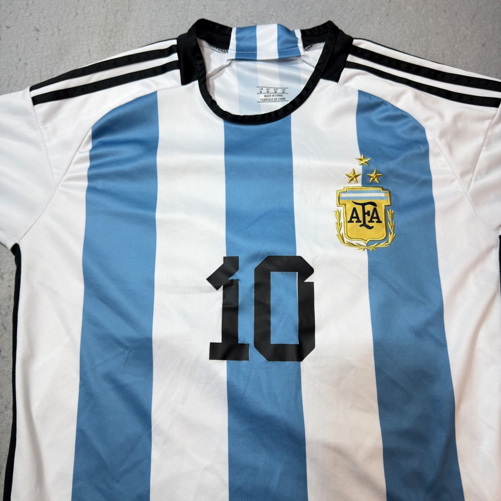Unbranded Argentina Soccer Jersey Men M Blue White Messi 10 Striped Football Top